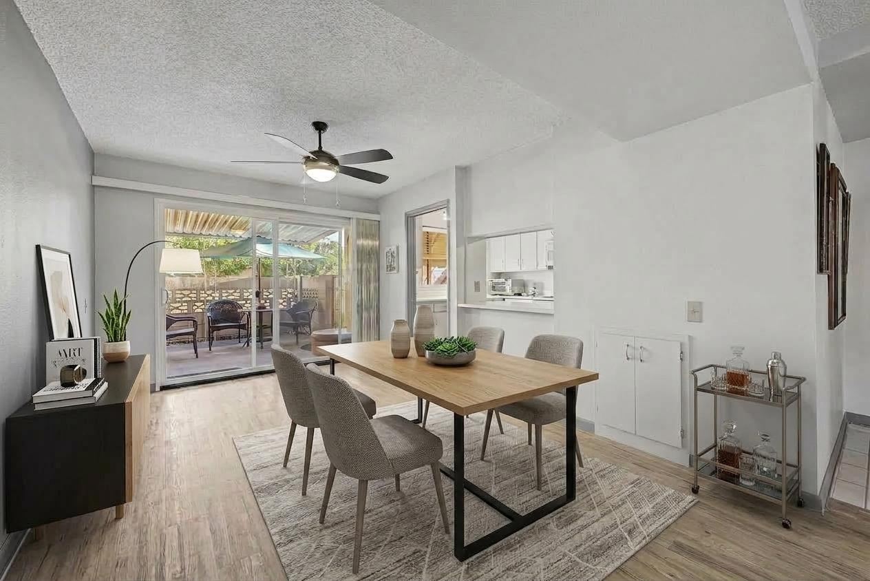 Dining area with a view out to the covered patio